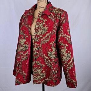 Classic Drapers & Damons Brocade Jacket Women XL Red Gold Floral Tapestry Blazer